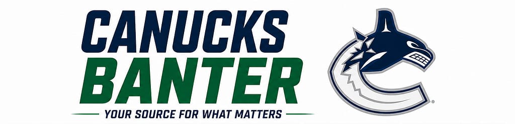 Logo featuring the text 'Canucks Banter' in bold green and black lettering, with the tagline 'Your Source for What Matters' below in smaller text, alongside the Vancouver Canucks team logo.