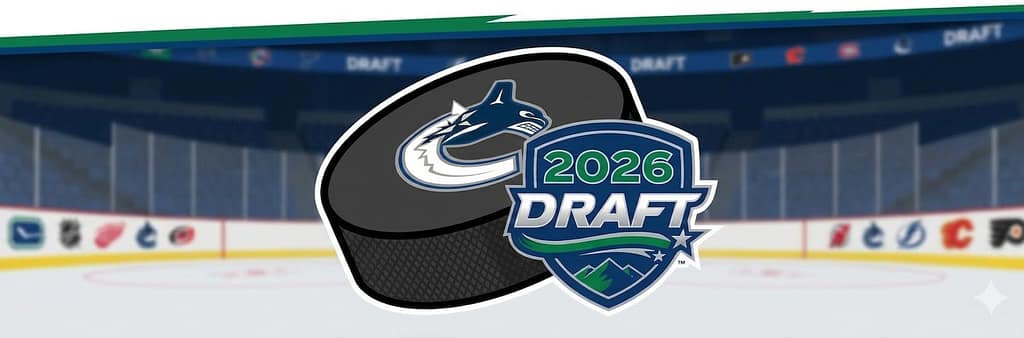A graphic featuring a hockey puck and the text '2026 DRAFT', with a stylized logo and an ice rink background.